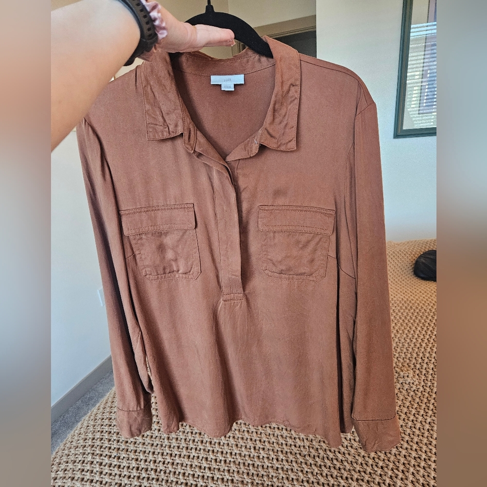 J. Jill Rust Brown Long Sleeve Button Up Medium Petite